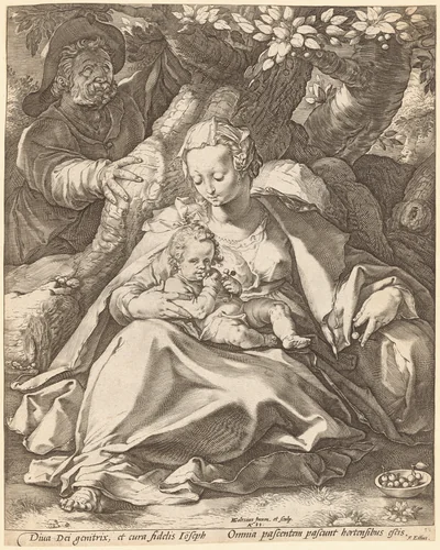 The Holy Family under a Cherry Tree by Hendrick Goltzius, print, 1589