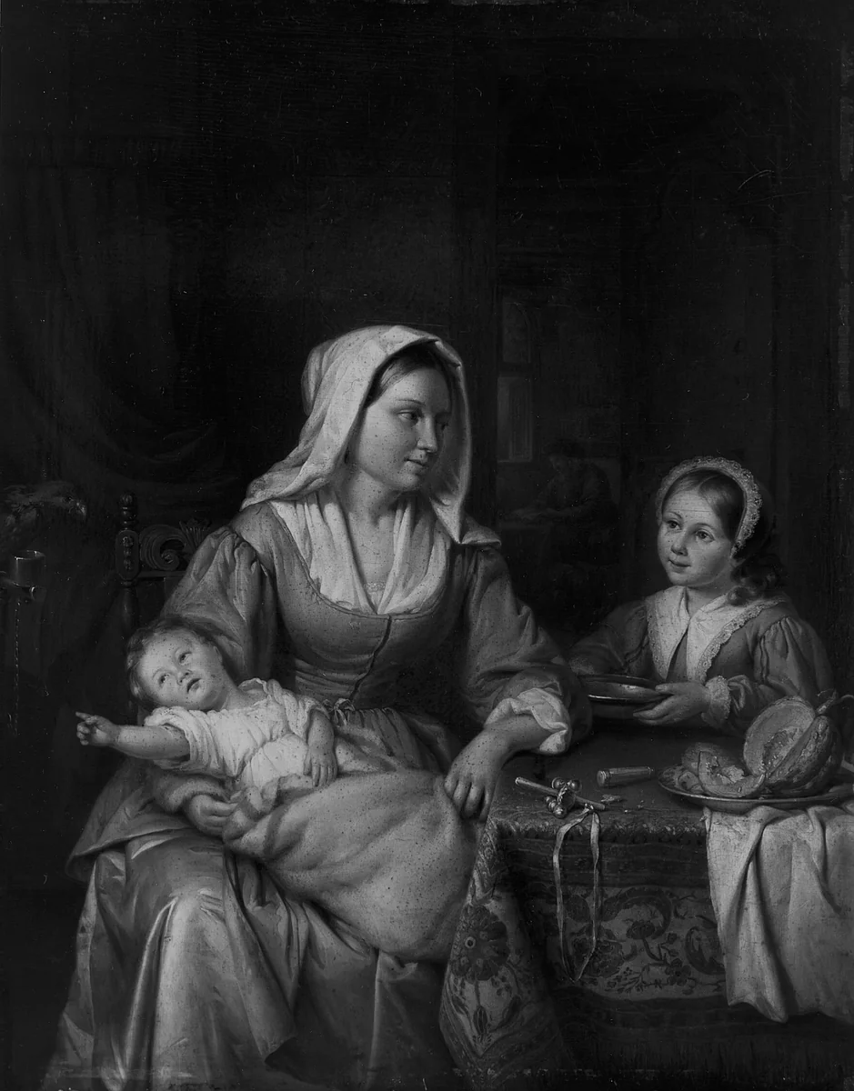 Mother and Two Children with Still Life by Adriaen de Lelie, painting, 1810