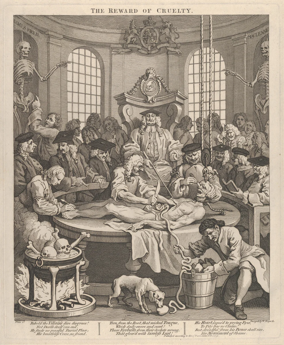 The Reward of Cruelty (The Four Stages of Cruelty) by William Hogarth, print, 1751