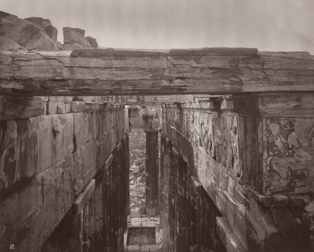 Western Portico of the Parthenon, From Above, Showing the Frieze in Its Original Position by William James Stillman, photograph, 1869