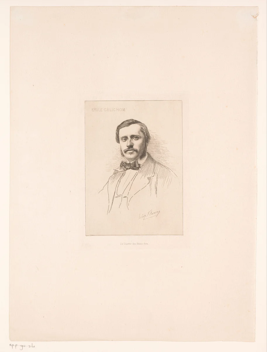 Portret van Émile-Louis Galichon by Léopold Flameng, print, 1841-1910