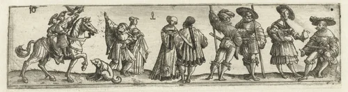 Fries met mannen, vrouwen en soldaten by Unknown, print, 1531