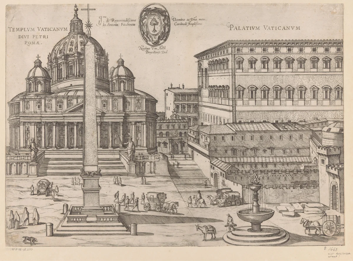 Sint-Pietersbasiliek en het Apostolisch Paleis te Vaticaanstad by Antonio Tempesta, print, 1600