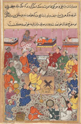 The infant son of the king of Isfahan responds to music, from a Tuti-nama (Tales of a Parrot): Thirteenth Night by Unknown, painting, 1555-1565