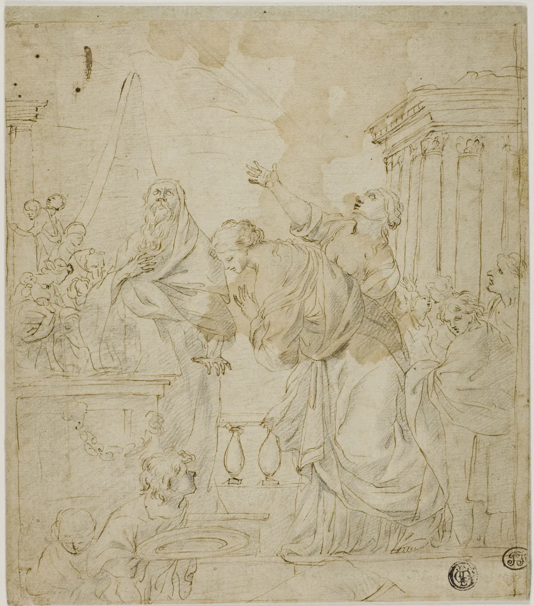 Sacrifice of Jephthah's Daughter by Sébastien Bourdon, drawing, 1601-1671