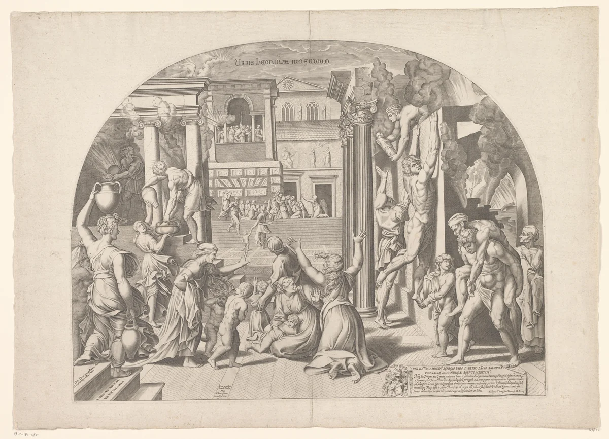 Brand in de Borgo te Rome by anonymous, print, 1610