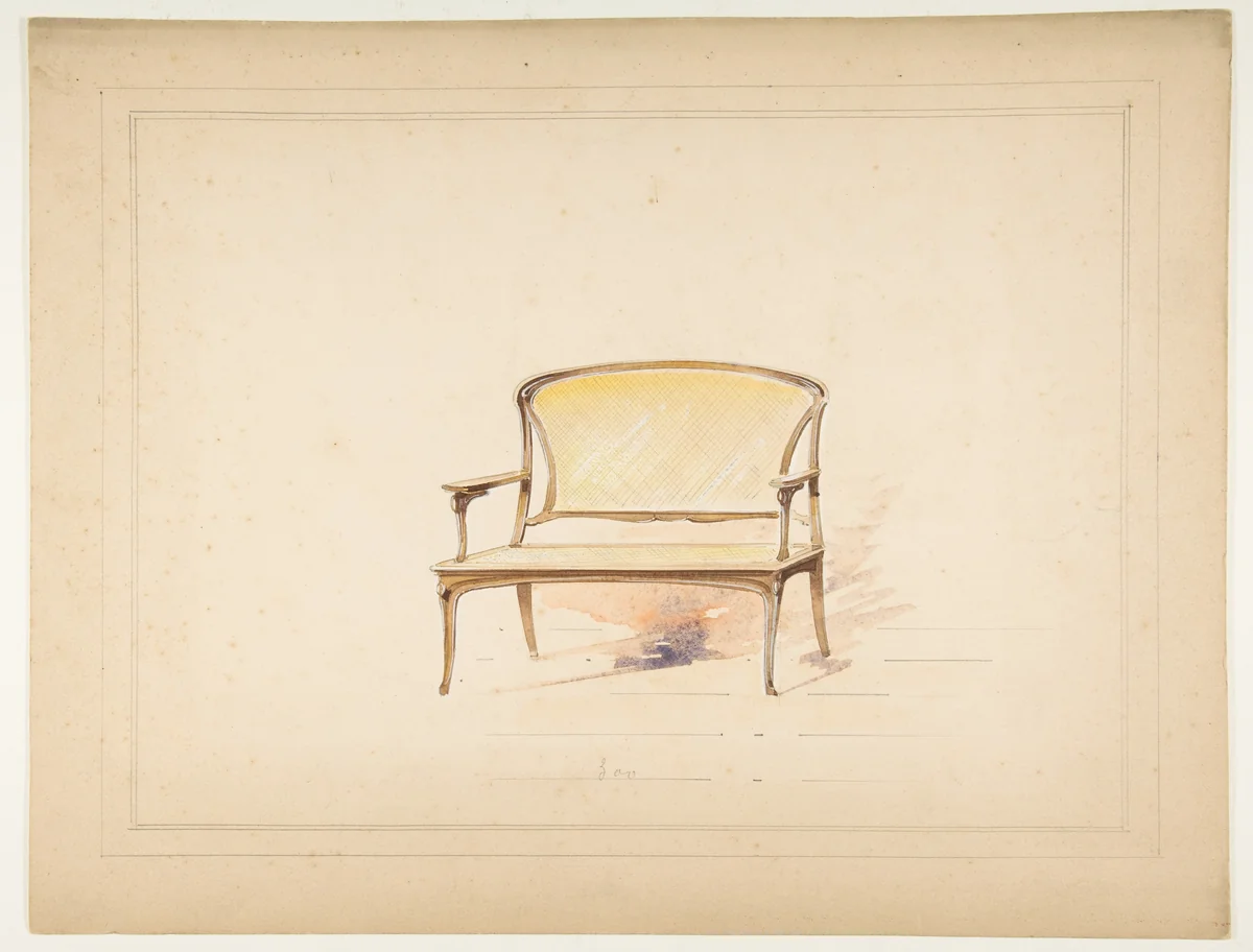 Design for Art Nouveau Loveseat with Caning by anonymous, drawing, 1800-1899