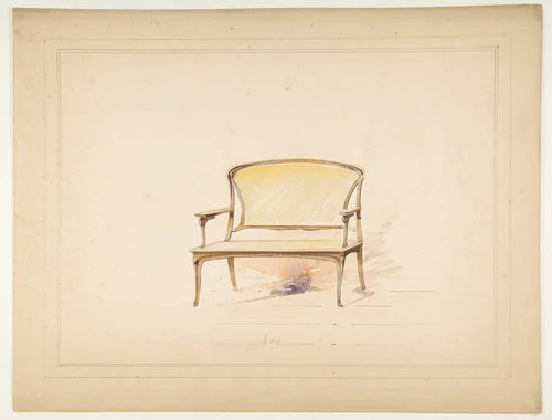 Design for Art Nouveau Loveseat with Caning by anonymous, drawing, 1800-1899