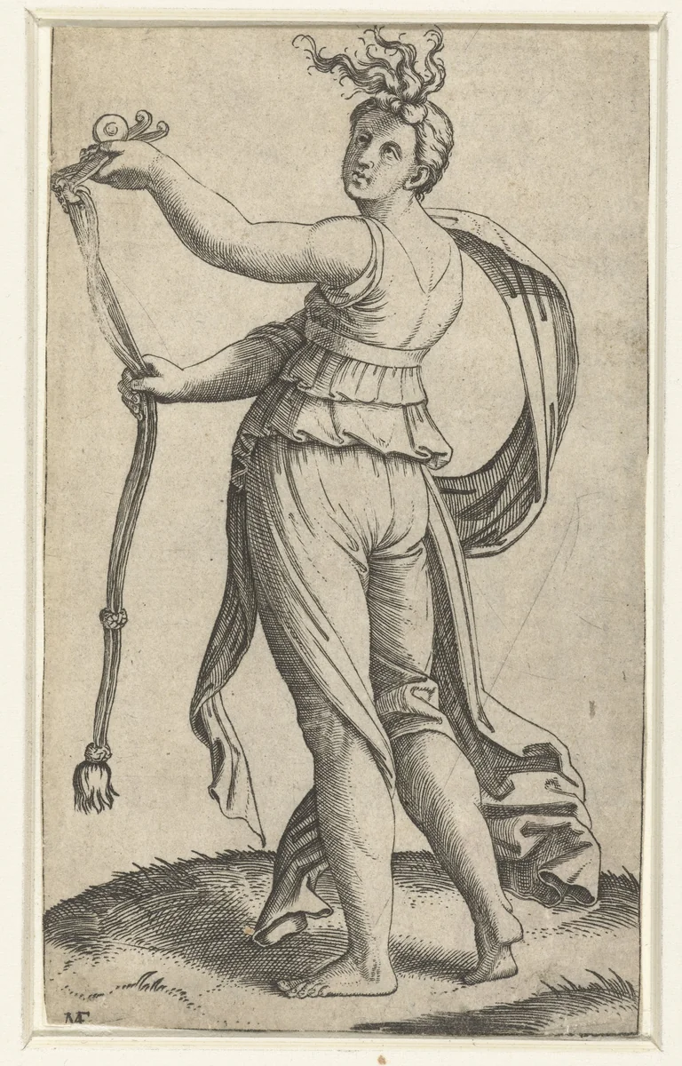 Vrouw met paardentoom als personificatie van Matigheid (Temperantia) by Unknown, print, 1510-1527