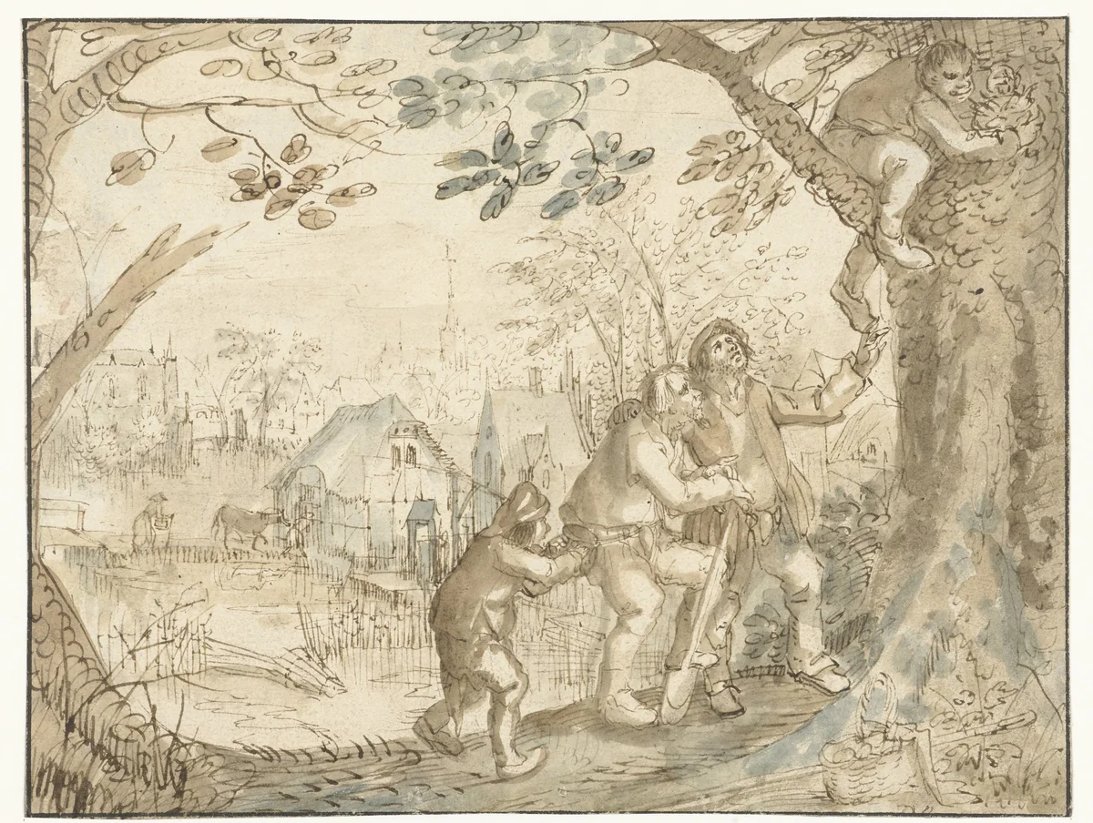 The Bird-Nester by David Vinckboons, drawing, 1604-1606