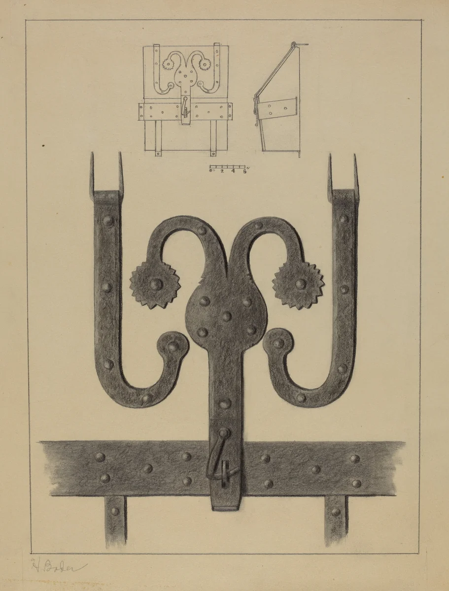 Pa. German Hinges and Hasp on a Conestoga Wagon Tool Box by Herman Bader, index of american design, 1937