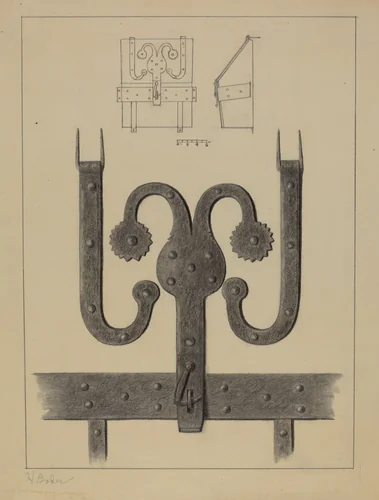 Pa. German Hinges and Hasp on a Conestoga Wagon Tool Box by Herman Bader, index of american design, 1937