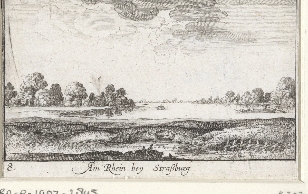 Gezicht op de Rijn bij Straatsburg by Wenceslaus Hollar, print, 1635