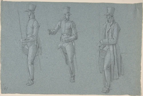 Three studies on a man on a saddle by Wilhelm von Kobell, drawing, 1766-1853