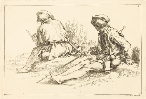 Seated Shepherd Boys by François Boucher, print, 1735