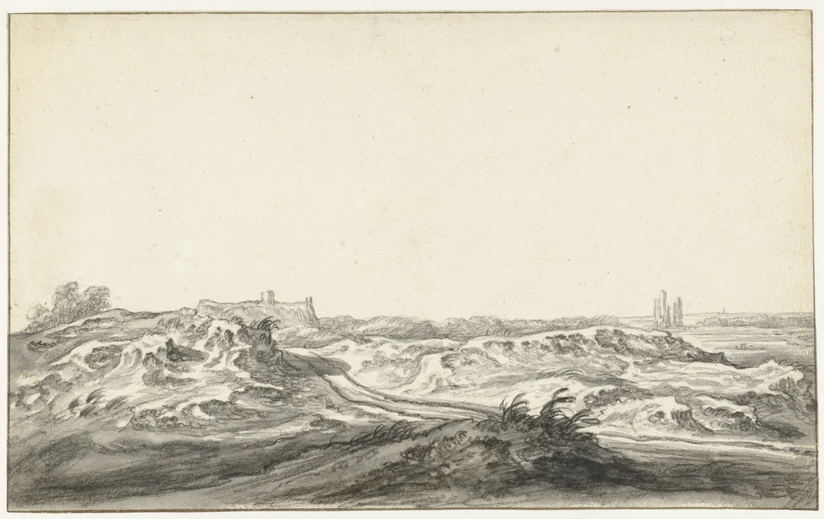 Gezicht uit de duinen op het Huis te Kleef bij Haarlem by Aelbert Cuyp, drawing, 1630-1691