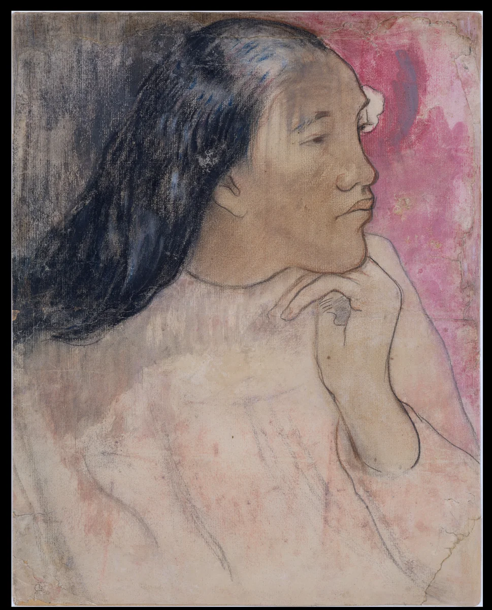 A Tahitian Woman with a Flower in Her Hair by Paul Gauguin, drawing, 1891-1892