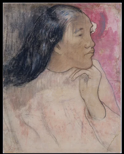 A Tahitian Woman with a Flower in Her Hair by Paul Gauguin, drawing, 1891-1892