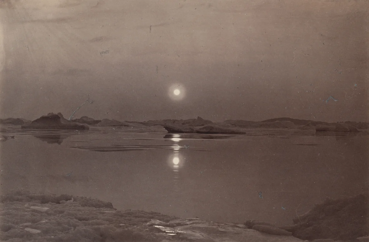 "The midnight sun in Melville Bay in August" by George P. Critcherson, John L. Dunmore, William Bradford, photograph, 1869