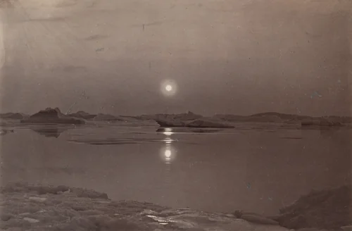 "The midnight sun in Melville Bay in August" by George P. Critcherson, John L. Dunmore, William Bradford, photograph, 1869