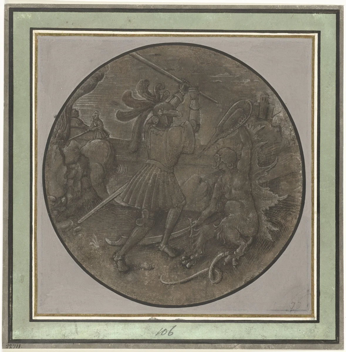 Hercules verslaat de Hydra van Lerna by anonymous, drawing, 1510-1530