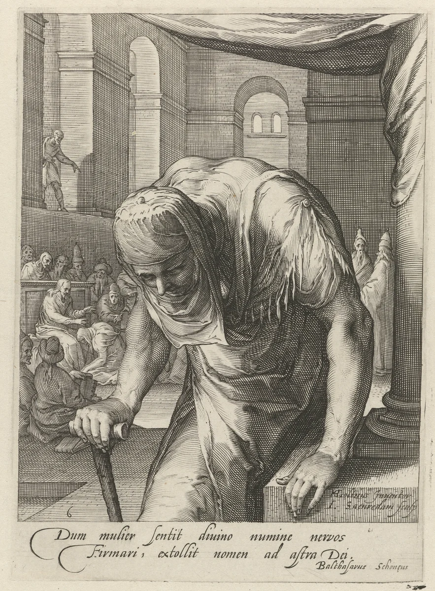 De krom getrokken vrouw by Unknown, print, 1575-1607