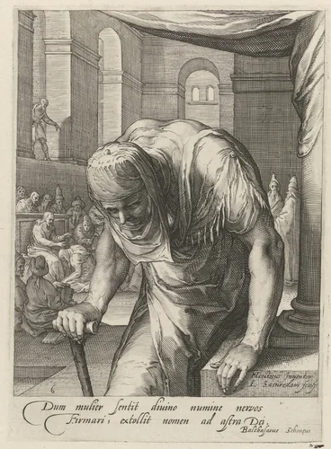 De krom getrokken vrouw by Unknown, print, 1575-1607