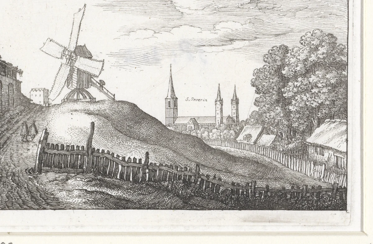 Landschap met molen nabij Keulen by Wenceslaus Hollar, print, 1664