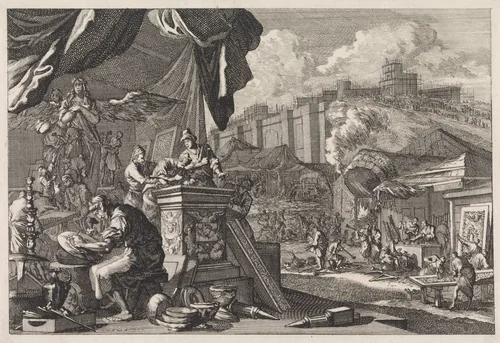 Constructie van het gouden altaar voor de tempel van Salomo by Jan Luyken, print, 1700