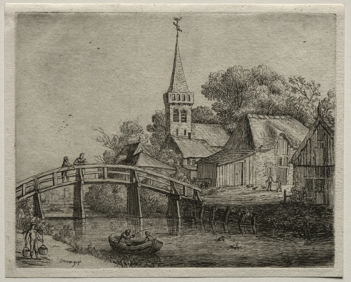 The Wooden Bridge by Jan van Goyen, print, 1645-1655