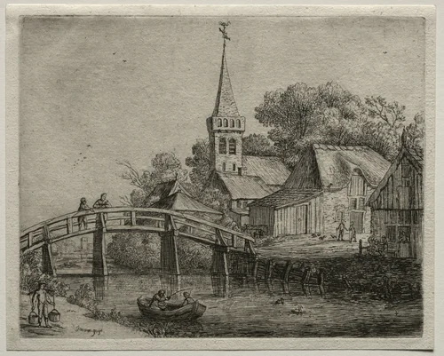 The Wooden Bridge by Jan van Goyen, print, 1645-1655