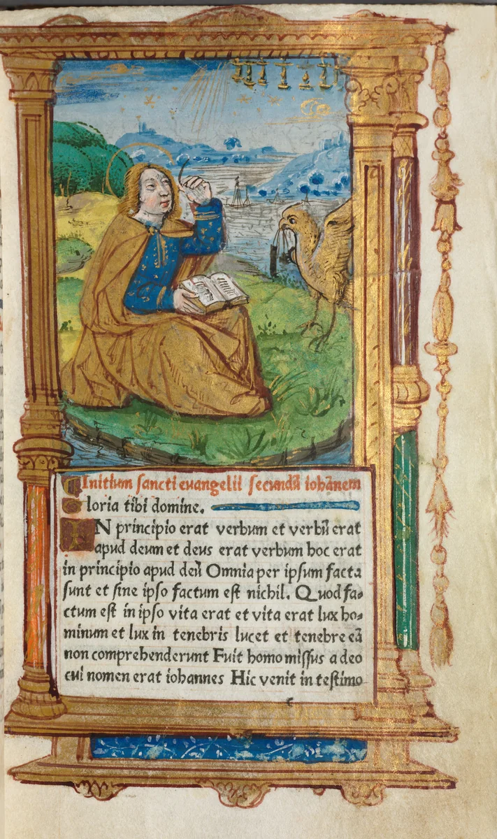 Printed Book of Hours (Use of Rome): fol. 17r, St. John on Patmos by Guillaume Le Rouge, book, 1510