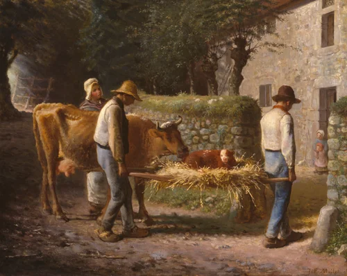 Peasants Bringing Home a Calf Born in the Fields by Jean-François Millet, painting, 1864