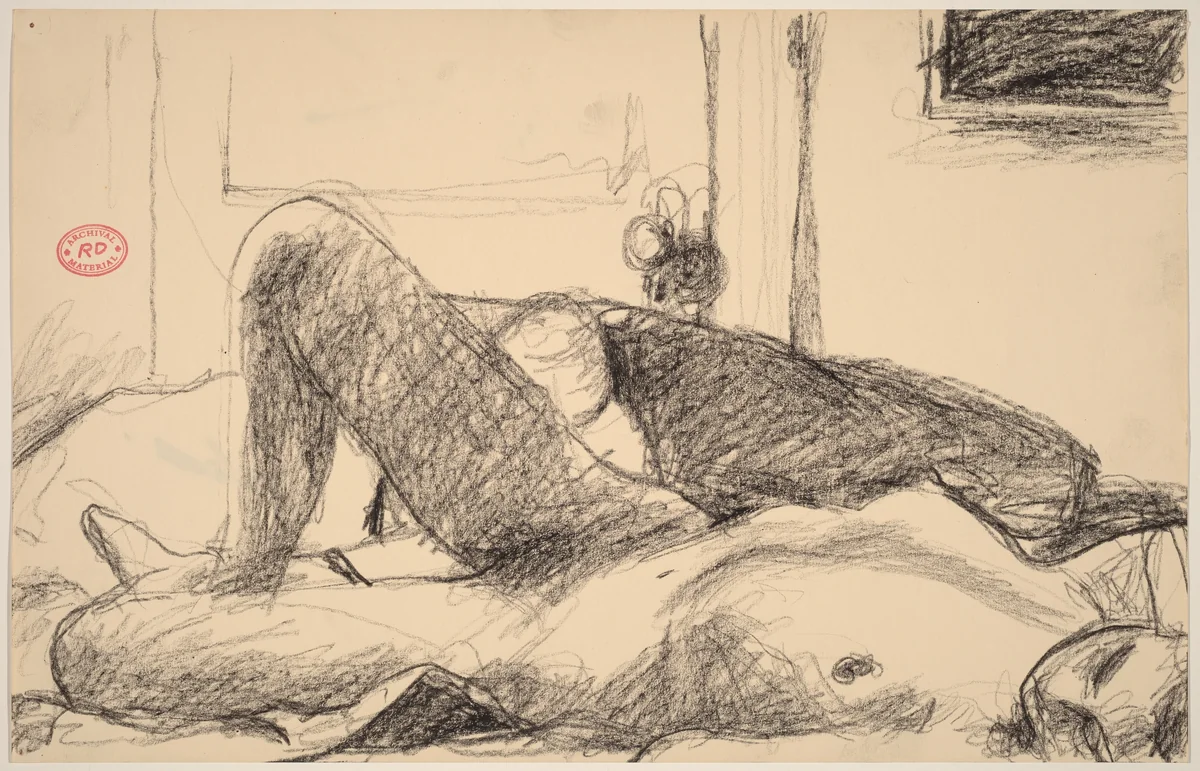 Untitled [female nude reclining with a door in the background] by Richard Diebenkorn, drawing, 1955-1967