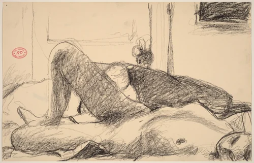 Untitled [female nude reclining with a door in the background] by Richard Diebenkorn, drawing, 1955-1967