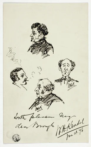 Four Small Portrait Heads by William Kendal, drawing, 1863-1917
