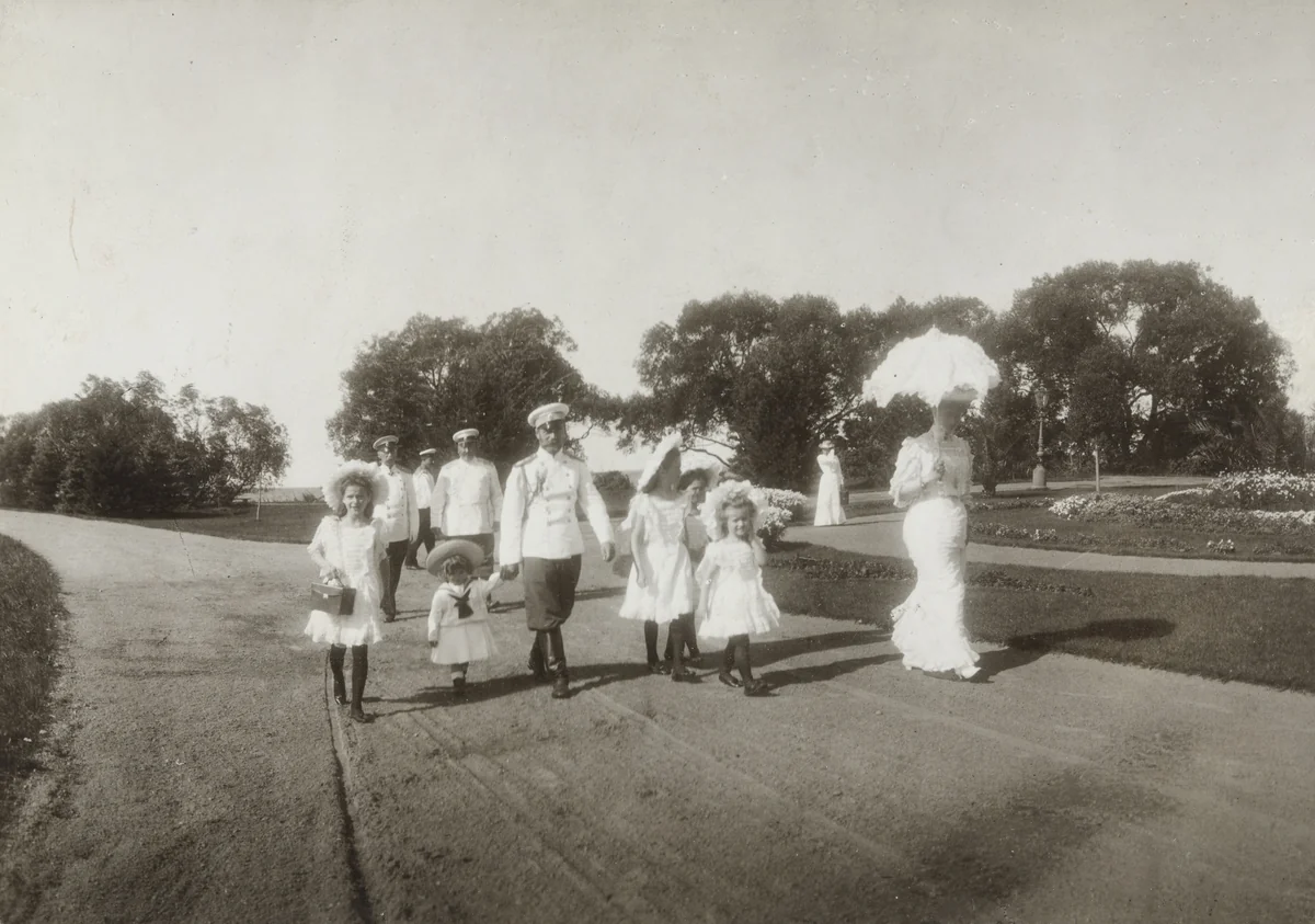 The Russian Imperial Family on a Summer Stroll by C.E. de Hahn & Co., photograph, 1906