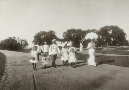 The Russian Imperial Family on a Summer Stroll by C.E. de Hahn & Co., photograph, 1906