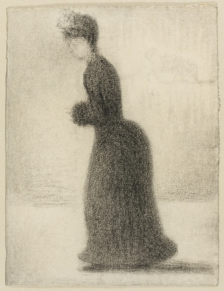 Woman with a Muff by Georges Seurat, drawing, 1884-1886