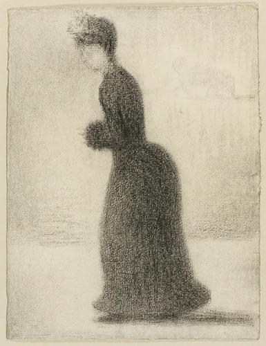 Woman with a Muff by Georges Seurat, drawing, 1884-1886
