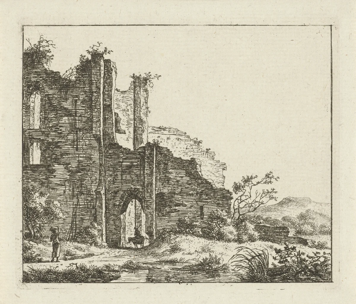 Landschap met ruïne by Hermanus Fock, print, 1781-1822
