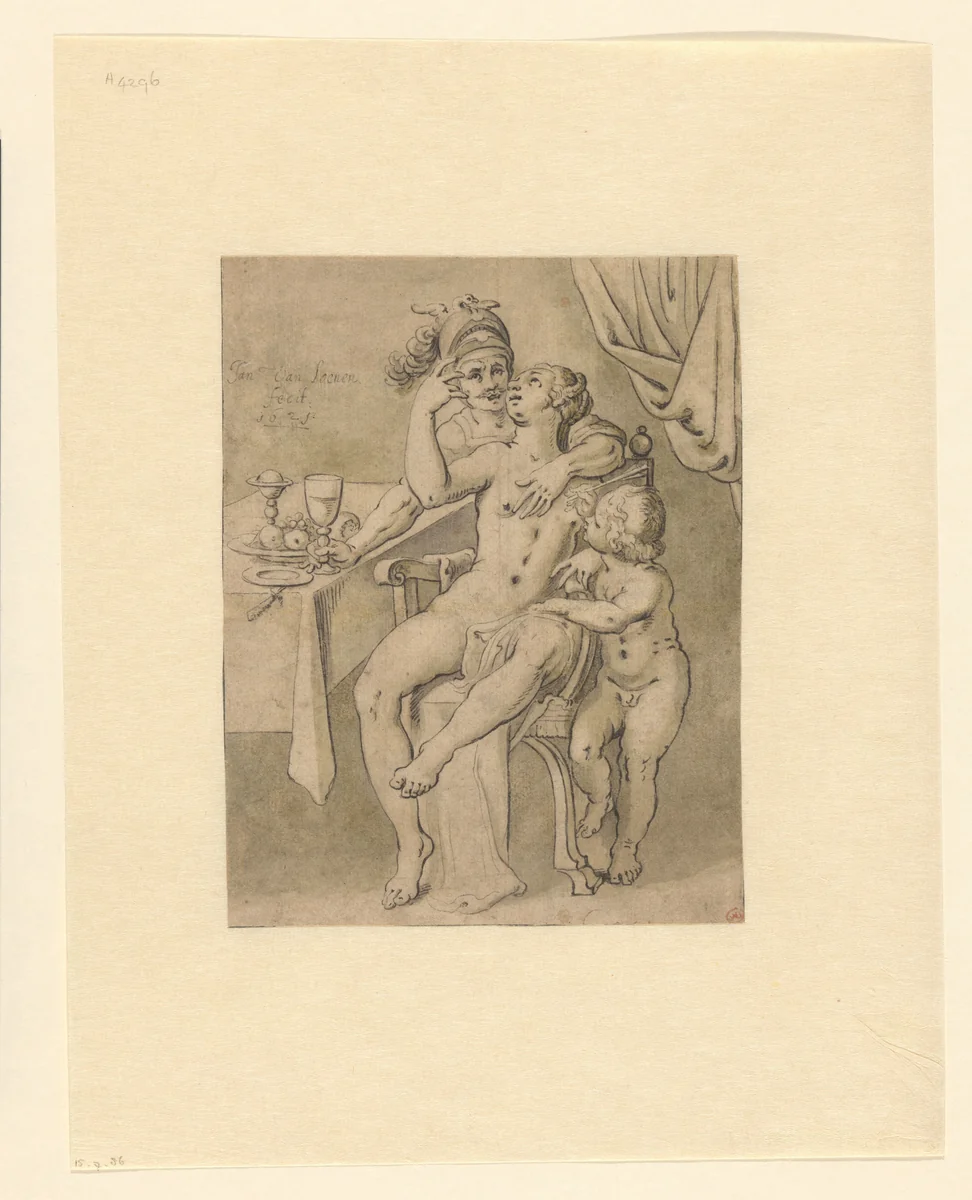 Venus, Mars and Cupid by Jan Cornelisz. van Loenen, drawing, 1621