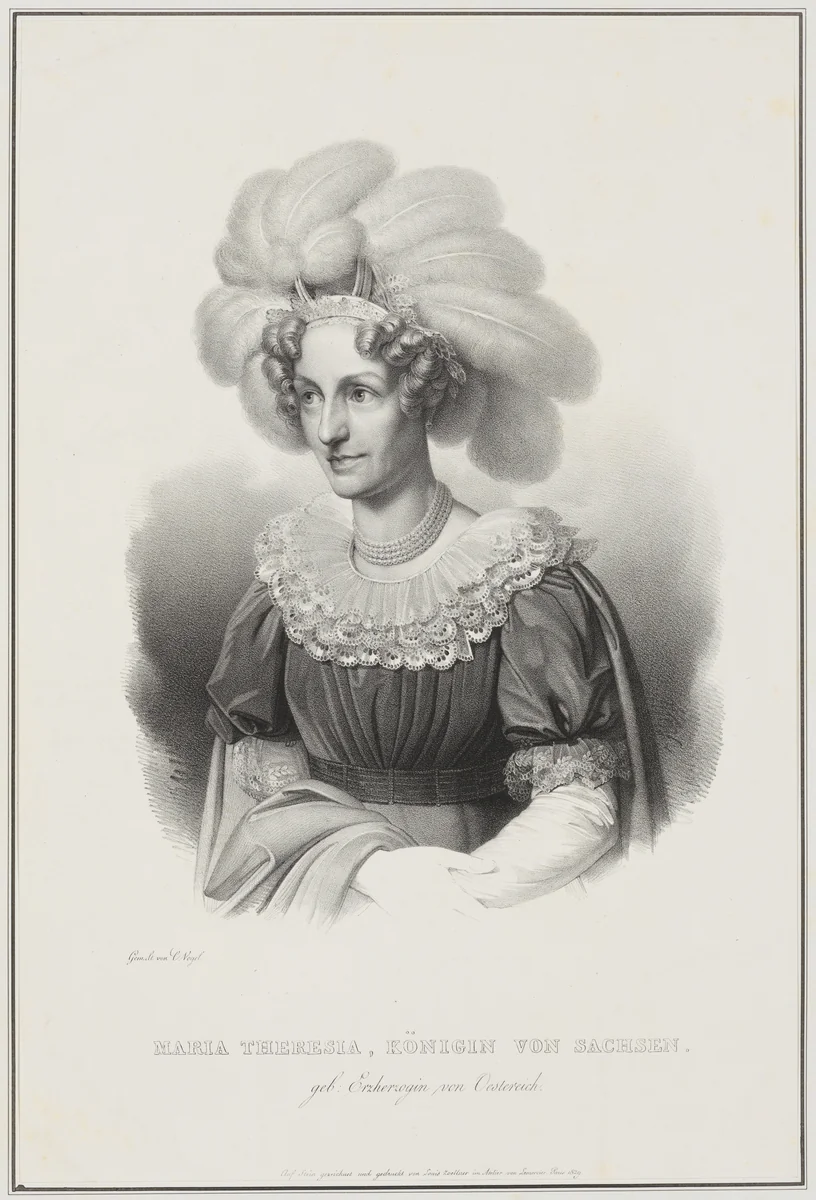 Portrait of Maria Theresia, Queen of Saxony by Ludwig Theodor Zöllner, print, 1829