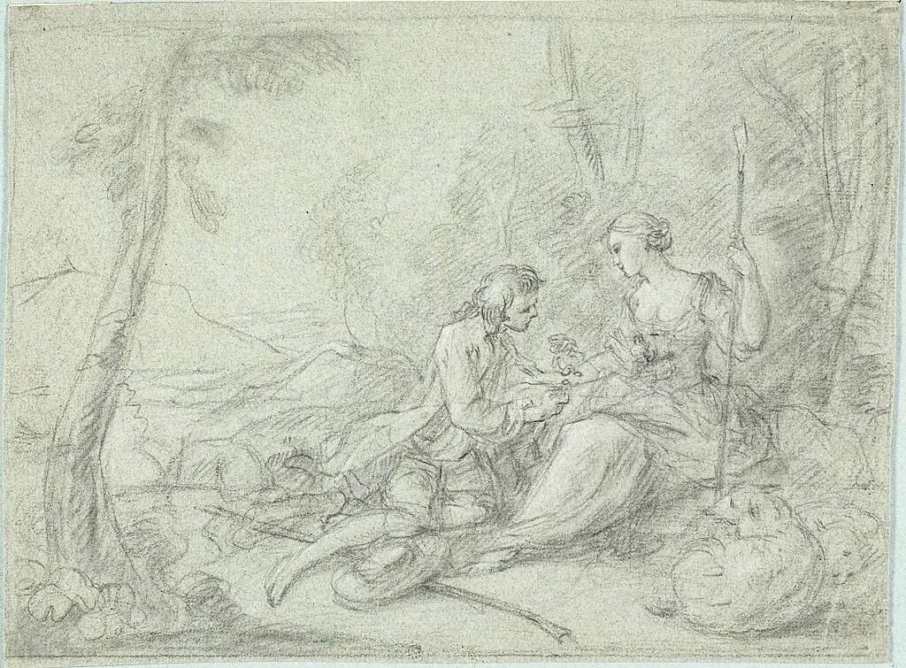Shepherd and Shepherdess by Sébastien Le Clerc, drawing, 1696-1763