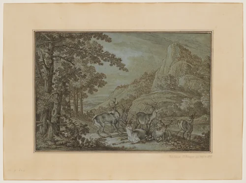 Landscape with Stags by Johann Elias Ridinger, drawing, 1737