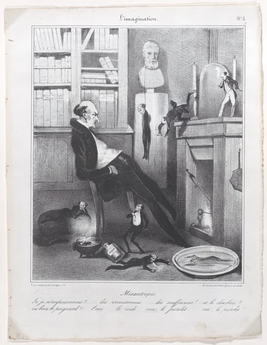 The Misanthropist (Misantropie)..., from L'imagination, published in Le Charivari, February 10, 1833 by Honoré Daumier, print, 1833