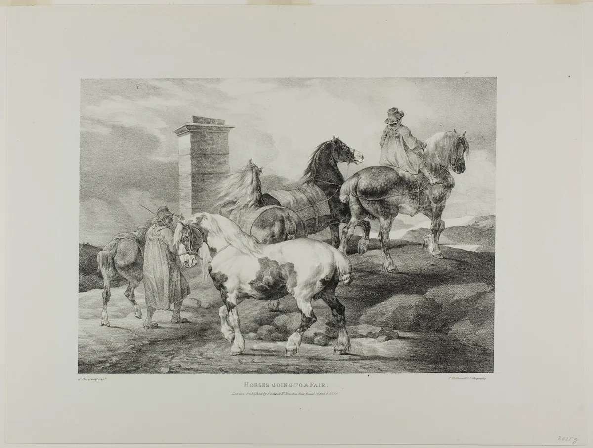 Horses Going to a Fair, plate 3 from Various Subjects Drawn from Life and on Stone (The English Suite) by Jean Louis André Théodore Géricault, print, 1821