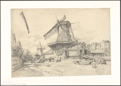 Gezicht op de Zaagmolensloot, gezien naar molen De Ruiter by Frederik Willem Zürcher, drawing, 1845-1863