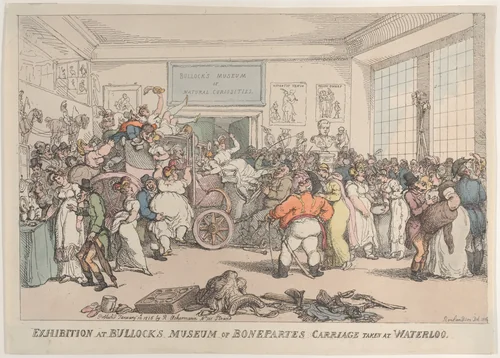 Exhibition at Bullock's Museum of Bonaparte's Carriage Taken at Waterloo by Thomas Rowlandson, print, 1816