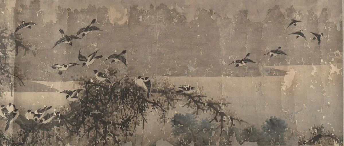 Landscape with White-Breasted Crows by Zha Shibiao, painting, 1615-1698
